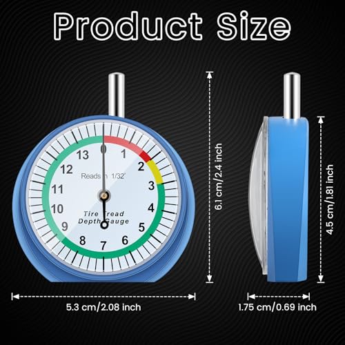 Image of Tallew 10 Pack Tire Tread Depth Gauge in 32nds Dial Type Tire Depth Gauge with Color Coded Easy Reading Bulk Tire Tread Gauge Professional Tool for Motorcycle Car Truck Bus, Blue and White