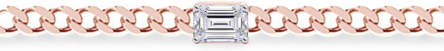 1 Carat 7X5MM Emerald Cut Lab Created Moissanite Solitaire Cuban Link Chain Bracelet For Women In 14K Gold Over Sterling Silver Size : 6 to 8.5 Inch,VVS1 Clarity