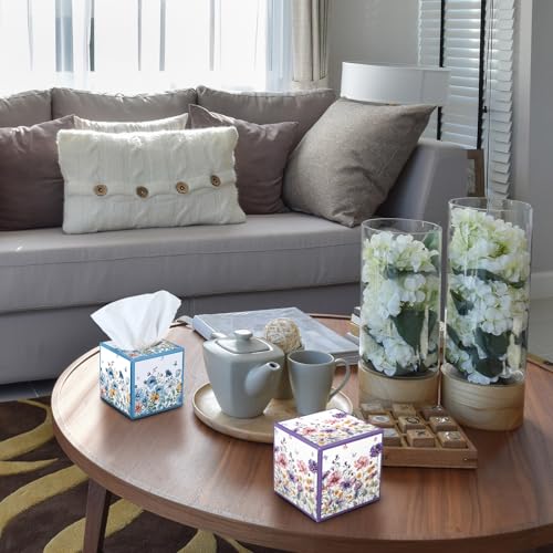 Image of Fourluoo 12 Pack Floral Facial Tissues Cube Boxes, 600 Sheets 3 Ply | Small Square Wildflowers Face Tissues Bulk for Summer Fall Car Bedroom Office Supplies Disposable