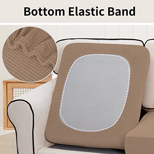 Image of Easy-Going Stretch 2 Pieces Loveseat Couch Cushion Cover for 2 Seat | Individual Furniture Protector Sofa slipcover for 2 Cushion Couch Washable Soft with Elastic Bottom Camel