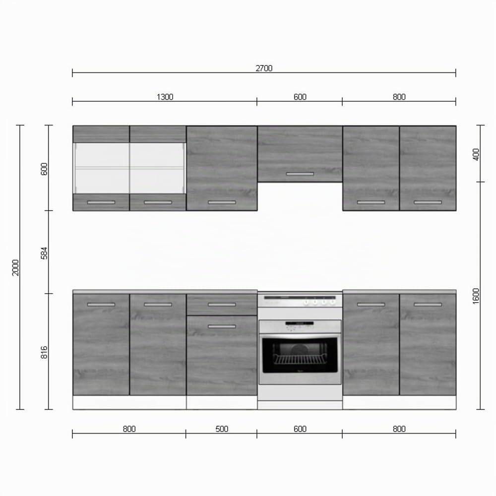 Vicco Mobile da cucina Raul, Sonoma, 270 cm | PL Marmo, con moduli regolabili e piedini ad altezza variabile