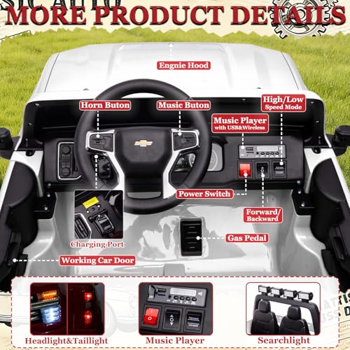 Image of 2 Seater 24V Ride On Toys Licensed Chevry Silverado Ride On Truck, White