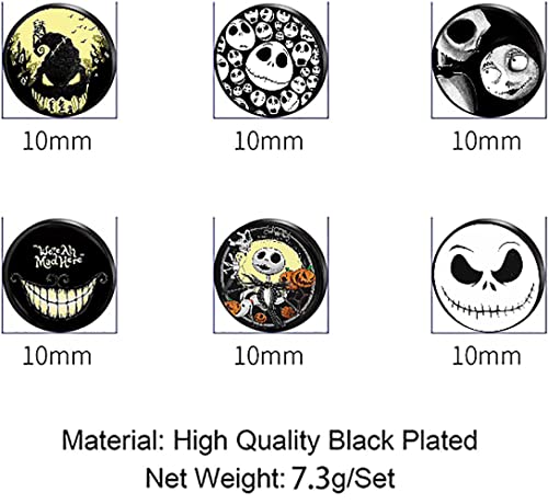 Siispri 6Pairs Halloween Stud Earrings Mens Earrings Set Hypoallergenic Surgical Stainless Steel Round Circle Button Stud Post Earrings 10Mm (Black) #TOP2