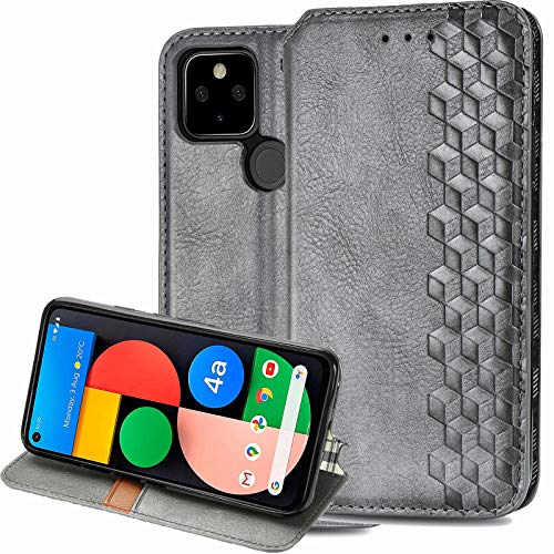 Zyzx For Google Pixel 4A 5G (Not 4A 4G) Wallet Phone Case,Google Pixel 5 Xl 3D Embossing Plaid W/Kickstand Function Pu Leather Flip Case Id Credit Cards Pocket Cover For Google Pixel 4A 5G Dx Grey #TOP19