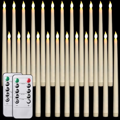 Image of Tuanse 24 Pack 24 Pack Flameless Flicker Taper Candles Bulk with Remote and Timer, Battery Operated LED Warm White Taper Candles Light for Home Wedding Decoration Gifts (Beige,12 Inch)