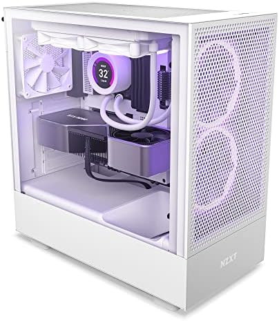 NZXT H5 Flow Compact ATX Mid-Tower PC Gaming Case  High Airflow Perforated Front Panel  Tempered Glass Side Panel  Cable Management  2 x 120mm Fans Included  280mm Radiator Support  White