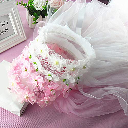 2 Tiers Flower Girls Veil First Communion Veil Floral Wreath Veil Pearls4