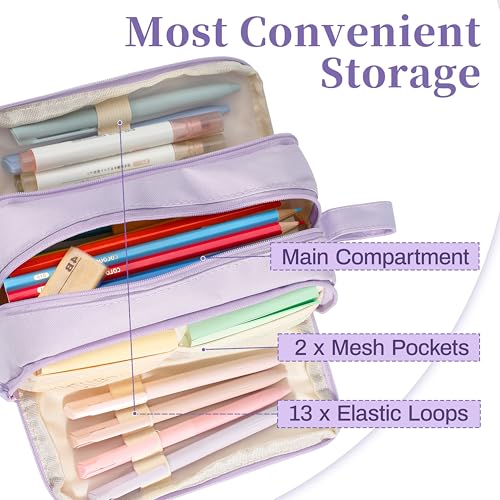 Image of Zzrywuty Pencil Case Large 4 Compartments,Purple High Capacity Holder Box Multi-Slot Pencil Pouch Bag,Zipper Pencil Pouch for Aesthetic Pencil Bag For Middle School Office College Adult Girl and Boy