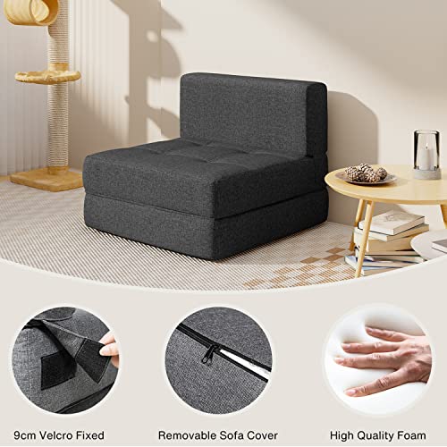 Aiho Sleeper Sofa Bed, Memory Foam Futon Sofa Bed, Floor Sofa Convertible Chair Bed Couch Bed, Modern Linen Fabric Removable Cover, For Living Room/Apartment/Loft, Dark Grey #TOP3