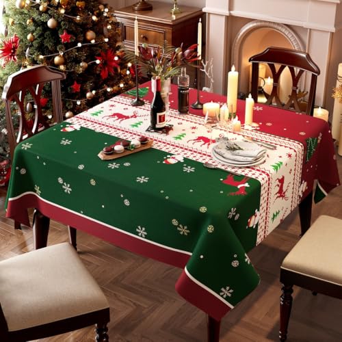 Lukery Navideño PVC Mantel Xmas Rectangular Mantel, Impermeable Resistente al Aceite Lavable Manteles Mesa para Año Nuevo Cocina Comedor Fiestas Banquete (Reno,140x280cm)