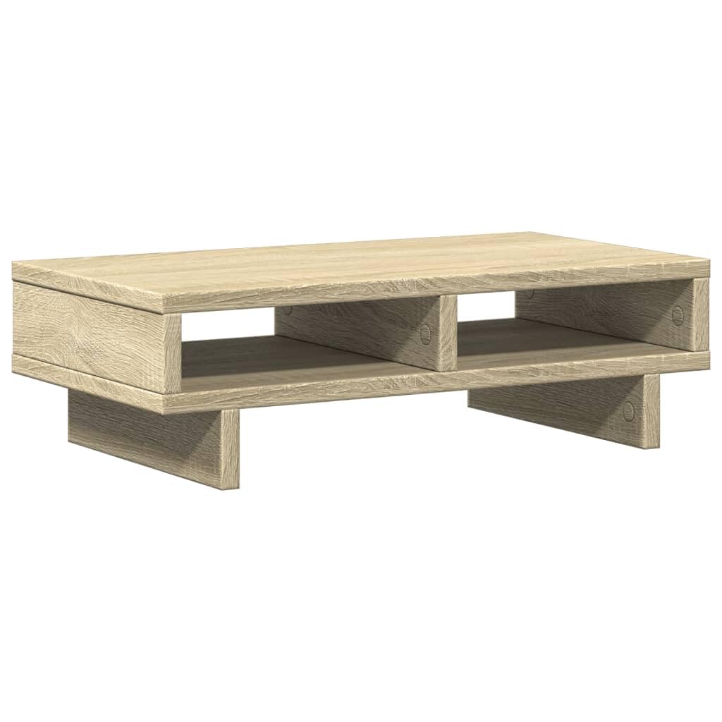 Supporto per monitor in rovere Sonoma, 50 x 27 x 15 cm, con 2 scomparti, portata fino a 25 kg, per scrivania, ufficio, casa, gaming, postazione di lavoro, ergonomia