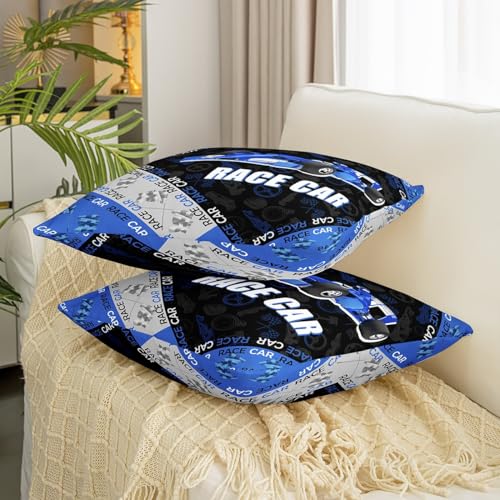 Race Car Reversible Throw Pillow Covers for Girls Boys Kids 16x16 Inch Speed Sports Car Pillow Covers Home Decorative Racing Car Blue Black Square Cushion Covers Set of 1 Extreme Sports - Image 3
