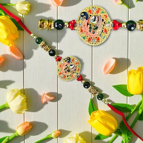 Image of Peacock Rakhi for Beloved Ones | Special Character Rakhi| Free Tilak Set | Special Brass Character | PoPo Toys | Assorted Color