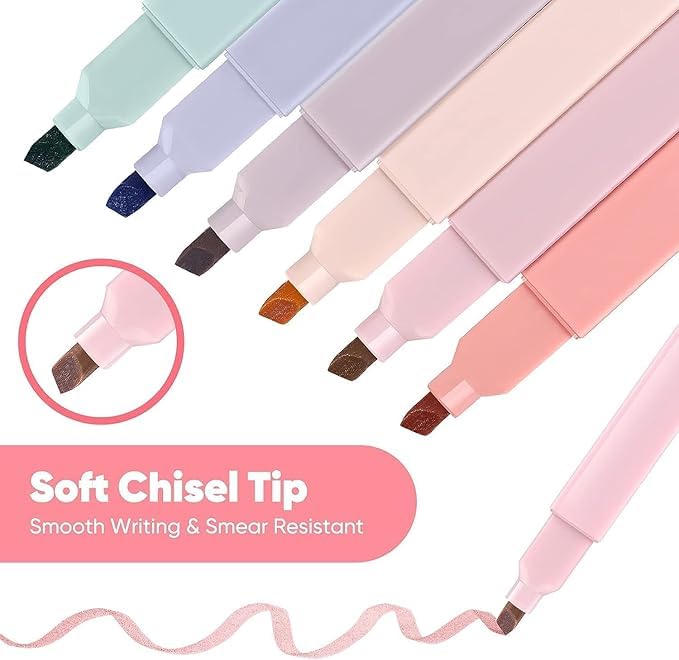 Image of 6 Pcs Aesthetic Cute Highlighters, Bible Pastel markers and Pens, No-Bleed School Supplies and Office Journal DIY Home Highlighters Pen,birthday return gifts for kids (Pack of 6), Multicolor