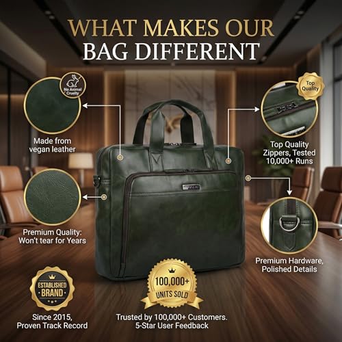 Image of VISMIINTREND Vegan Leather Laptop Bags for Men & Women, Office /Travel, Laptop Messenger /Briefcase Bag, Stylish, Fits 13 /14 /15.6 Inch Laptop, Macbook Bag | Corporate Gifts for Men