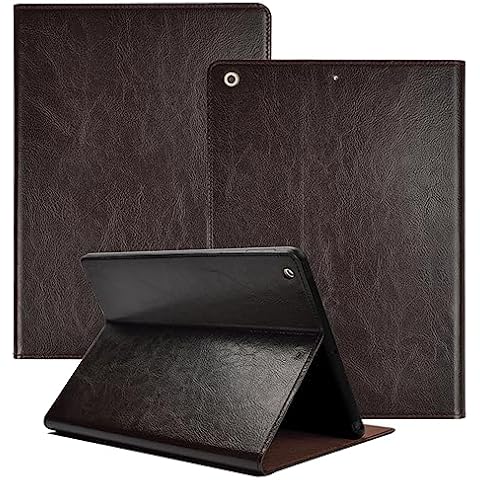 NANRUIL for Ipad Case 10.2-inch 9th/8th/7th Gen Genuine Leather Cover Protective Shell for 2021/2020/2019,Auto Wake/Sleep.Dark Brown Cover