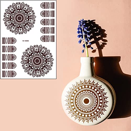 Brown Henna Temporary Tattoo Stickers 8 Sheets Henna Stickers Exquisite Lace Flower Mandala Waterproof Fake Tattoos Stickers Flower Design For Women Girls Arm Legs Decor Party Decorations Body Art #TOP2