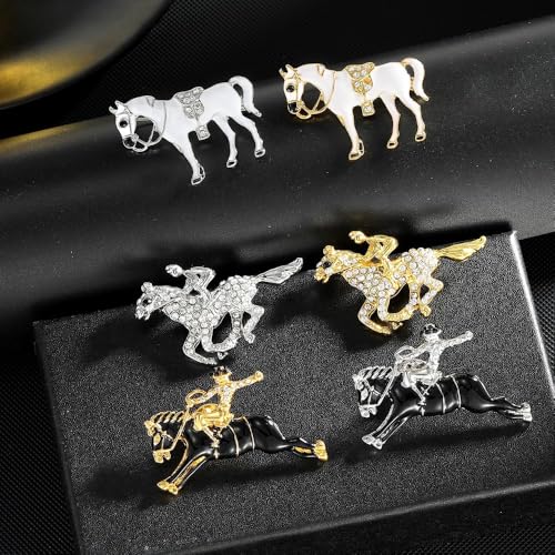 Image of coadipressGold Derby Horse Racing Brooch For Women And Men Rhinestone Horse Pin Brooch Western Cowgirl Pin Jewelry for Horse Lover