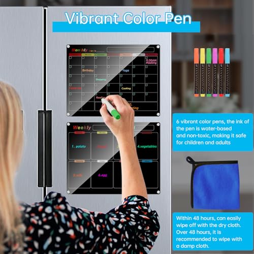 Ninyoon Calendar Meal Planner for Fridge Magnetic Acrylic Fridge Menu Dry Erase Board with 6 Markers 1 Holder 12 Hanging Hardware 12 Gaskets 1 Towel - Image 4