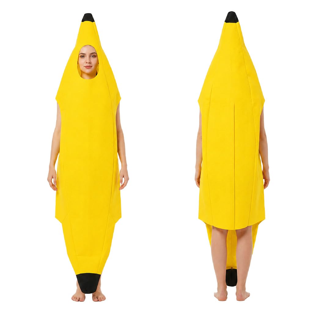 Disfraz Plátano para Adultos Unisex, Traje Platano Divertido y Ligero para Carnaval, Halloween, Cosplay y Fiestas Temáticas, Disfraz Banana Cómodo Talla Única 150-170 cm