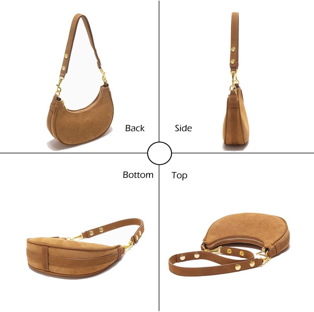 Women Suede Purse Crescent Bag Cute Hobo Crossbody Shoulder Bag with Adjustable Strap