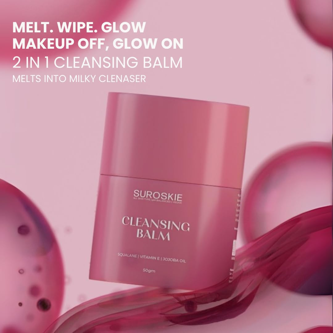 Suroskie Cleansing Balm for Face 50gm | 2 in 1 Makeup Remover & Cleanser | Face Scrub Removes Excess Oil & Dirt | Clean, Smooth & Nourished Skin For All Skin Types | Skin Care Products | Men & Women - Image 2 thumbnail