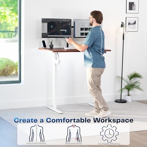 Image of VIVO Electric 48 x 30 in Standing Desk, Memory Height Adjustment, 1B Series, Holds 220 lbs, One-Piece Dark Walnut Top, White Frame, DESK-KIT-1W5D