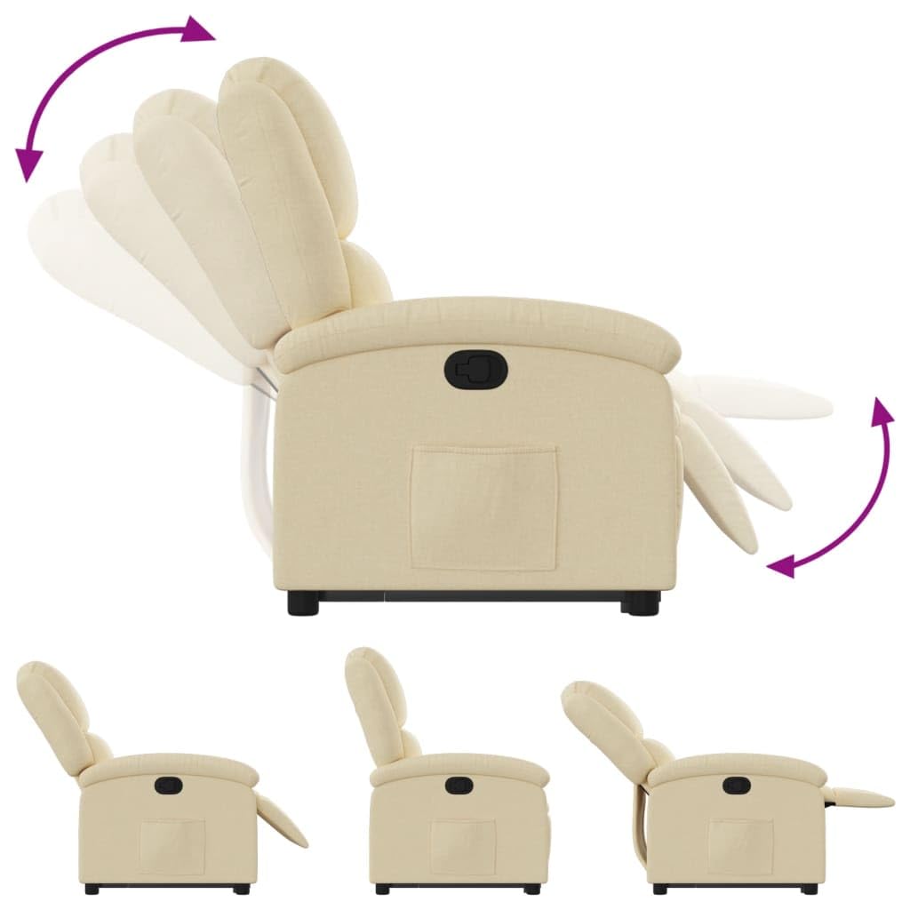Willood Sillón Reclinable Elevable, Silla con Respaldo Reposabrazos, Asiento Ajustable para Ancianos, Tela Color Crema