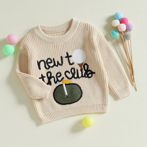 Baby Boy Girl Golf Sweater New to The Club Embroidery Long Sleeve Knit Pullover Sweatshirt Toddler Game Day Clothes2