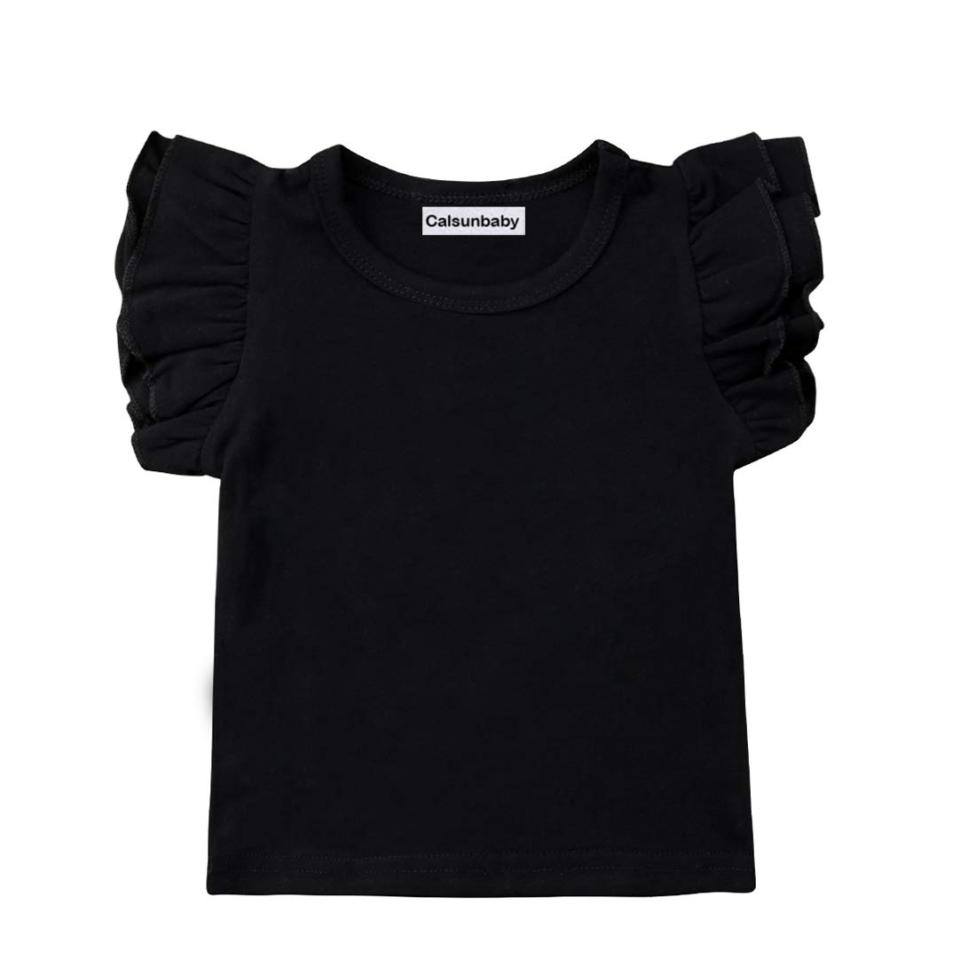 Infant Toddler Baby Girl Top Basic Plain Ruffle T-Shirt Blouse Casual Clothes (3-4 Years, Black)