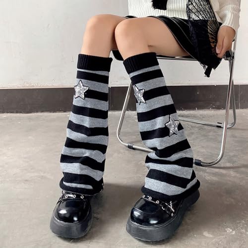 Image of AQOKKA Y2K Knit Leg Warmers for Women Kawaii Leg Warmers Harajuku Long Leg Socks Cover Goth Lolita Winter Accessories