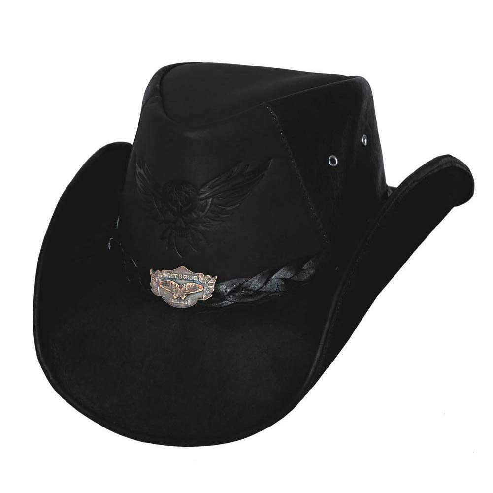Bullhide'Bullhide Leather Collection Men's King of The Road Top Grain Leather Cowboy Hat with 3 3/8'' Brim and Chin Cord'