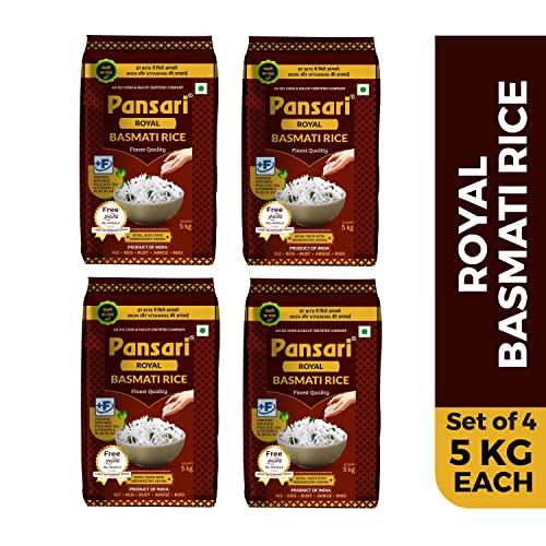 Image of Pansari Royal Basmati Rice with Great Taste and Pure Aroma | Long Grain, Naturally Aged(2-Years) with Fortified | Basmati Rice /Biryani Rice /Pulao Rice - (Pack of 4 x 5kg)