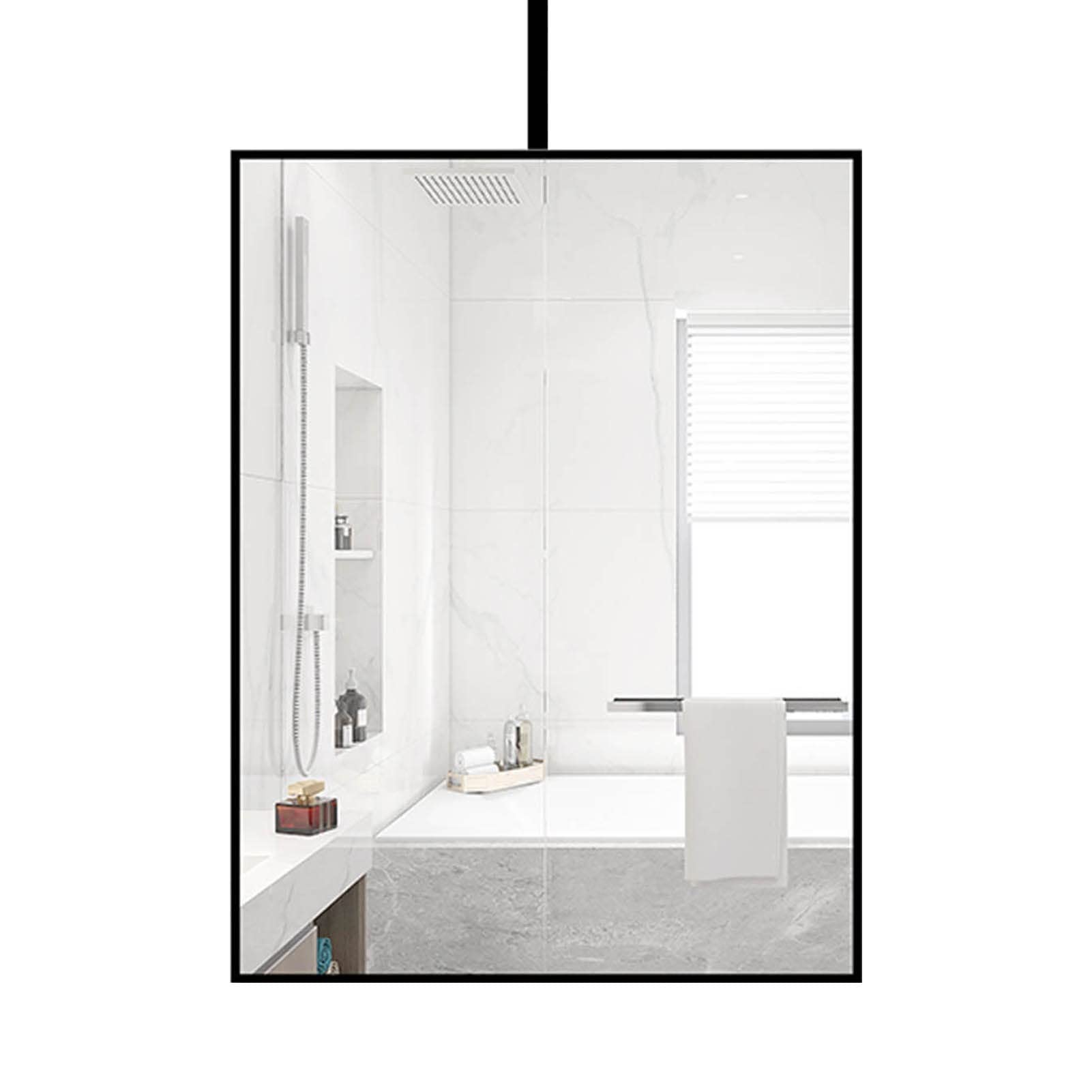 Refoiner Lustro do montażu na suficie, kwadratowe lustro ścienne Pływające lusterko do makijażu w łazience, lustro do domu lub hotelu Czarna metalowa rama - Konfigurowalne wiszące lustro z m