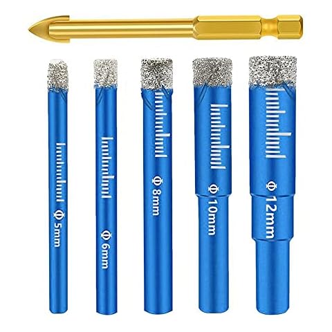 Tile Drill Bits Set Diamond Drill Bit Sets 6PCS Diamond Drill Bits for Porcelain Tile Drill Bit Hole Saw Sets Diamond Drill Bit Ceramic Tiles Drill Bits Glass Diamond Core Drill for Granite Marble etc Cover