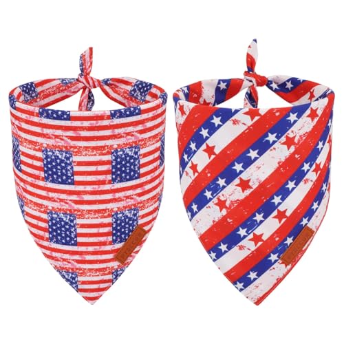 PTDECOR American Flag Dog Bandana Striped Stars Patterns,4th of July Pet Scarf Reversible Triangle Patriotic Bandanas for Small Dogs Pets (Small)