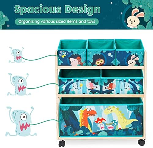 Rolling Kids Toy Storage Organizer with Wheels, Extra Large Storage Bins, Utility Cart with Large Storage Capacity for Bedroom, Toy Room, Playroom - Hold Toys, Books, Blankets (Green) 3
