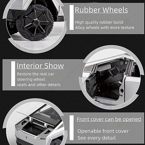 Image of 1:24 Scale Teslaa Cybertruck Model Collection Enthusiasts Toy Pull Back Pick-Up Truck with Sound and Light, Alloy Diecast Cyber-Truck Toys for Kids Gift Colors As Per Stock