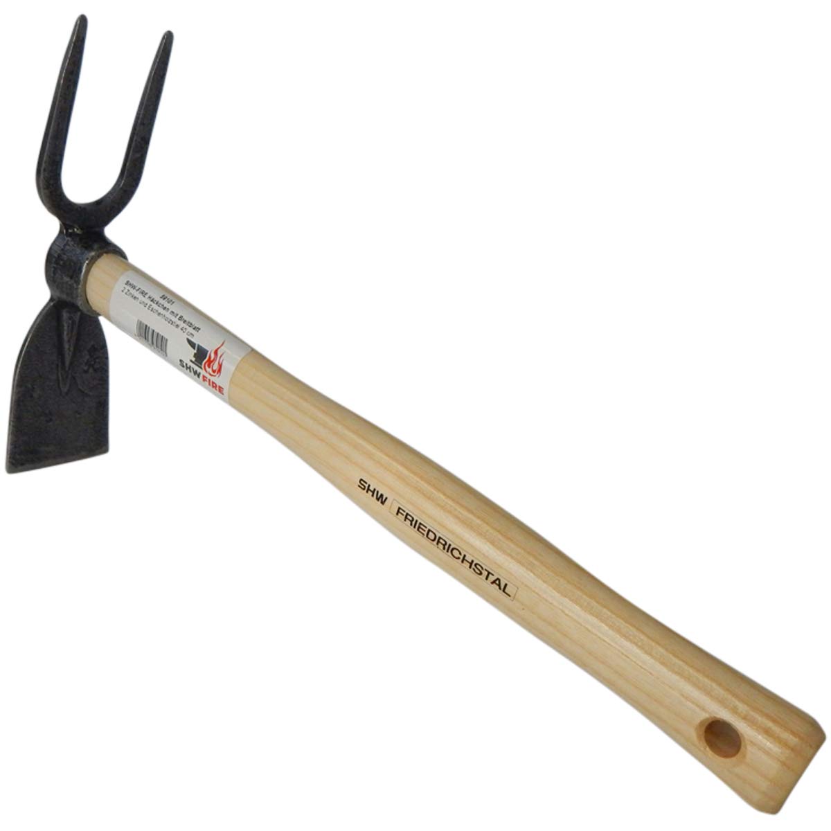 SHW-FIRE 59101 - Zappa da giardino a lama larga, 2 denti con manico in legno di frassino corto, 40 cm
