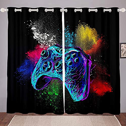 Loussiesd Kinder Gamepad Vorhang 137x117cm Gamecontroller Blickdicht Vorhänge Dekor Modern Gamer Fenstervorhang Wohnzimmer Für Jungen Erwachsene Spieler Spielekonsole Bunte Tie Dye Vorhänge Dekor