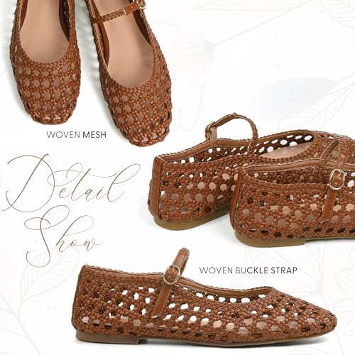 Image of Woven Mesh Ballet Flats for Women Square Toe Mary Jane Flats Buckle Strap Flat Shoes Comfortable Ballerina Flats Dressy Mesh Shoes Casual Mary Janes for Women