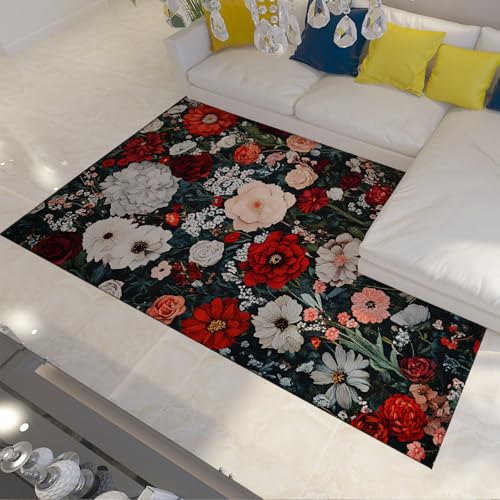 Tappeti floreali grandimensioni per soggiorno Tappeto lavabile Boho Ultra-Soft tappeti vintage antiscivolo per camera da letto Dormitorio Sala da pranzo Ufficio 60x90cm