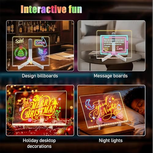 2 Stück Leuchtendes LED Zeichenbrett,LED Notiztafel mit 14 Neon-Stifte und 2 Verstellbarem Ständer,Acryl Schreibtafel,Nachrichtentafel,Transparente Leuchtende Schreibtafel für Geschäfte,Wohnungen