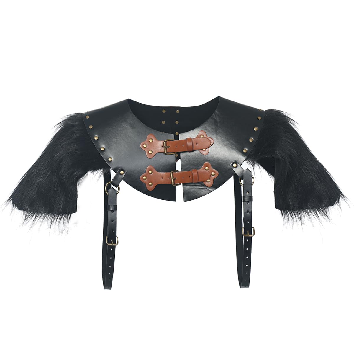 BPURB Men Medieval Knight Leather Faux Fur Shoulder Armors Buckles Viking Warrior Adjustable Chest Harness Renaissance Costume