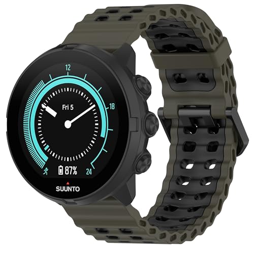 CZhkg 24mm Silicona Respirable Pulsera para Suunto 9/9 Baro Strap, Deportiva Bands Wristband Liberación Rápida Correa de Reloj Brazalete Correa para Suunto 9 Baro / D5 / 7 (Negro verde)