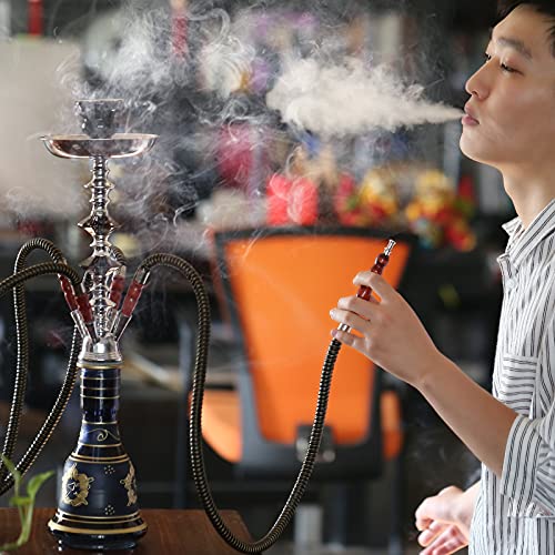 Hookah Shiftah 4 Schlauchhukahn Set, 21,6" Glas Shisha-Wasserhaarige Mit 50 Vorgestanzten Hukahn-Folienabdeckungen, 100 Einweg-Hukahn-Mundtipps,Blau – Bild 8