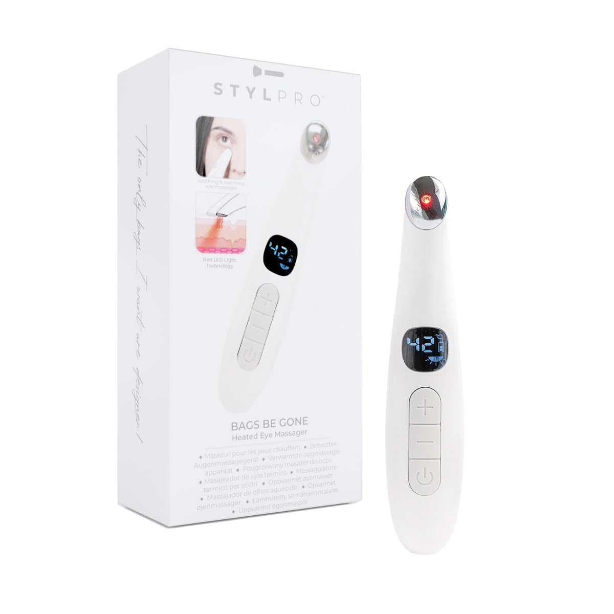 – Bags Be Gone: Heated eye massager helps against puffiness, wrinkles, dark circles and tightening