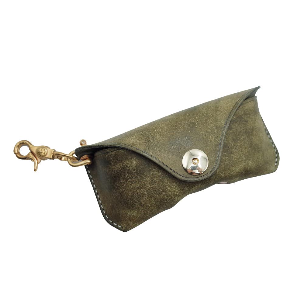 Brillenetui Sonnenbrillentasche Sonnenbrillen Etui Brillentasche Gestrüchte Pflanze Bräunung Haut Handgemachte Leder Retro Compact Sonnenbrille Gläser Fall-Olive Green + Haken