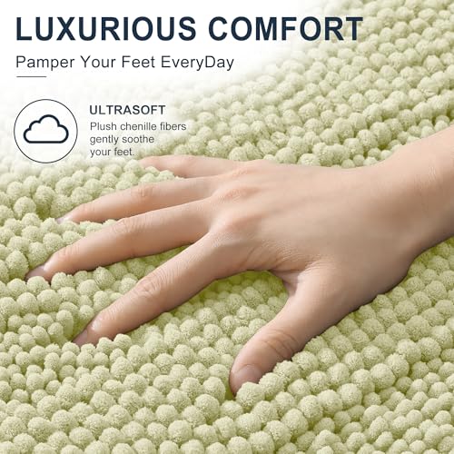 Image of Smiry Thick Chenille Bathroom Runner Rugs 44x24, Extra Absorbent Striped Bath Mat, Machine Washable, Rubber Backing, Long Bath Rugs for Bathroom, Tub & Shower, Home Decor Accessories, Vanilla