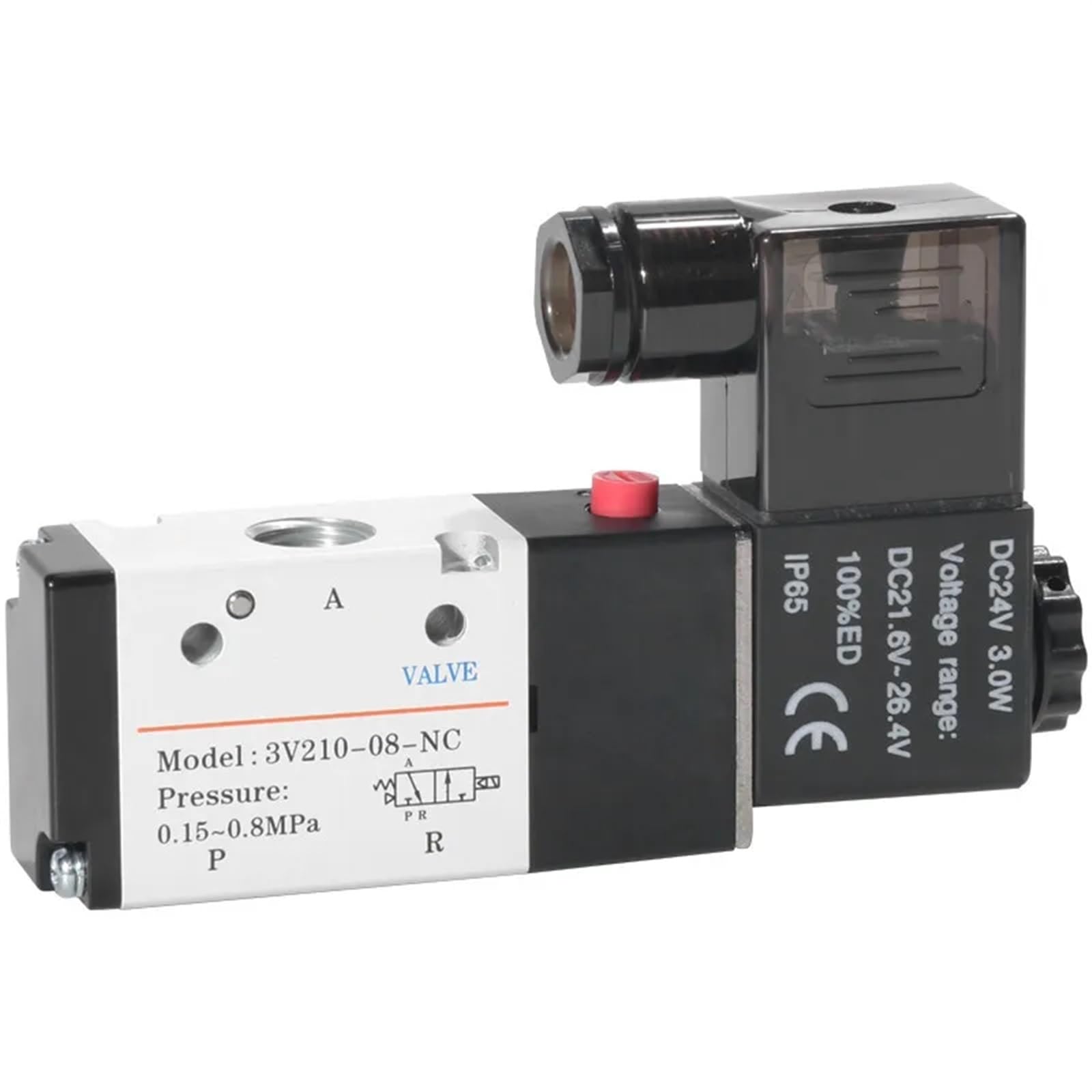 IEUMJNAT 3 Port 2 POS 1/4" BSPT Air Solenoid Valve 3V210-08 with LED Light DC12V DC24V AC110V AC220V(Only Valve,24V)